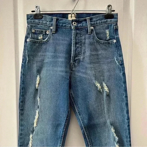 GAP Cone Denim  High Waisted Straight Leg Jeans Distressed Blue Size 25 - Picture 7 of 15